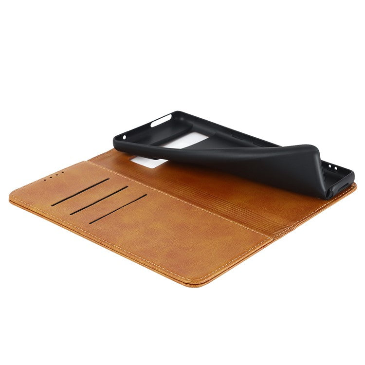 Calf Texture PU Leather Case for Google Pixel 7 Pro 5G, Magnetic Auto Closing Phone Stand Wallet Cover - Light Brown