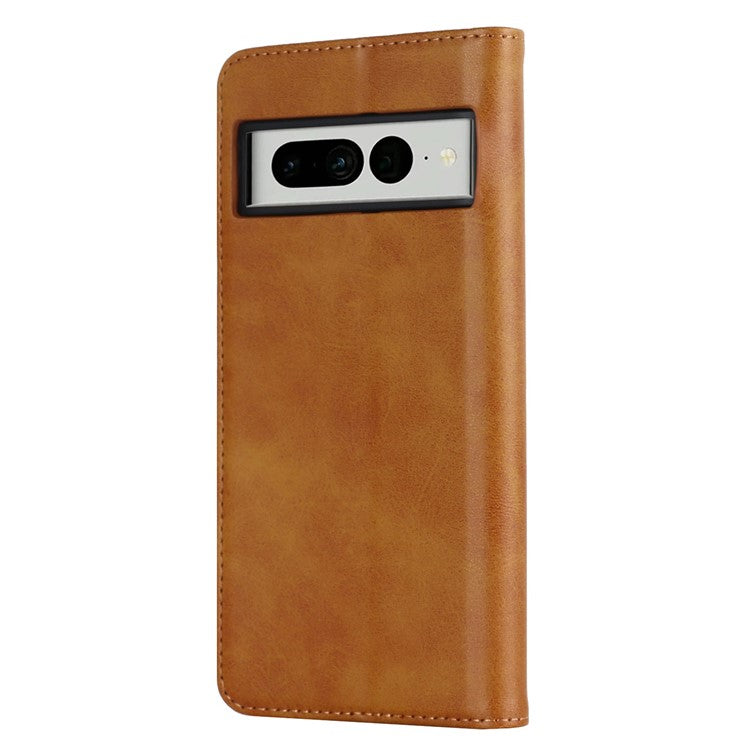 Calf Texture PU Leather Case for Google Pixel 7 Pro 5G, Magnetic Auto Closing Phone Stand Wallet Cover - Light Brown
