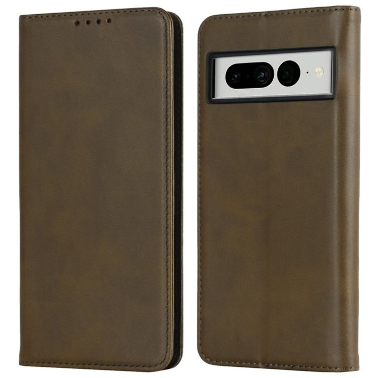 Calf Texture PU Leather Case for Google Pixel 7 Pro 5G, Magnetic Auto Closing Phone Stand Wallet Cover - Dark Green