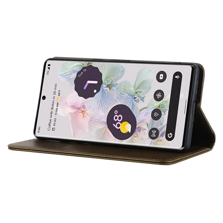 Calf Texture PU Leather Case for Google Pixel 7 Pro 5G, Magnetic Auto Closing Phone Stand Wallet Cover - Dark Green