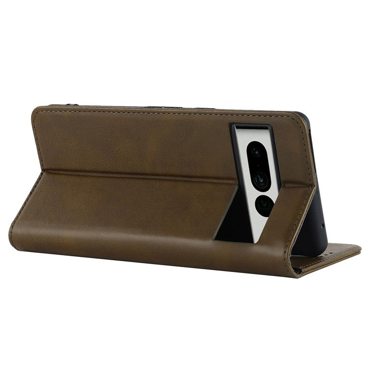 Calf Texture PU Leather Case for Google Pixel 7 Pro 5G, Magnetic Auto Closing Phone Stand Wallet Cover - Dark Green