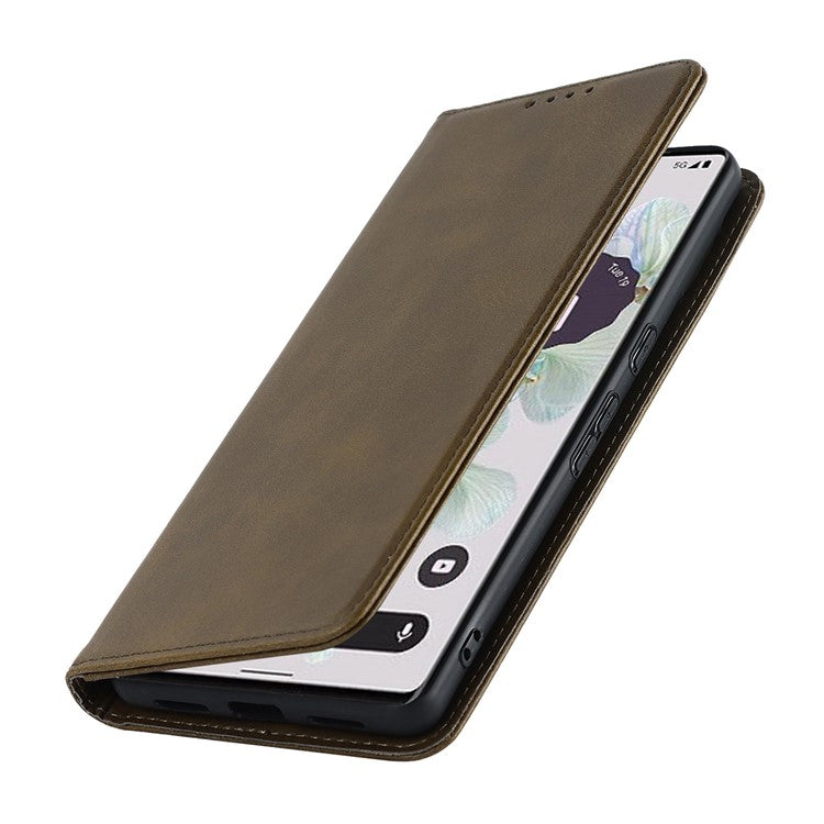 Calf Texture PU Leather Case for Google Pixel 7 Pro 5G, Magnetic Auto Closing Phone Stand Wallet Cover - Dark Green