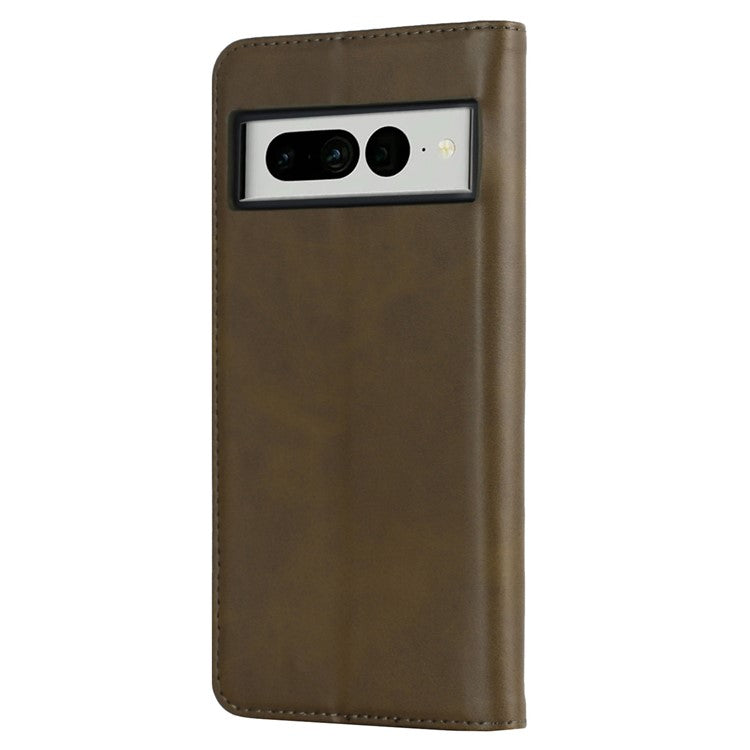 Calf Texture PU Leather Case for Google Pixel 7 Pro 5G, Magnetic Auto Closing Phone Stand Wallet Cover - Dark Green