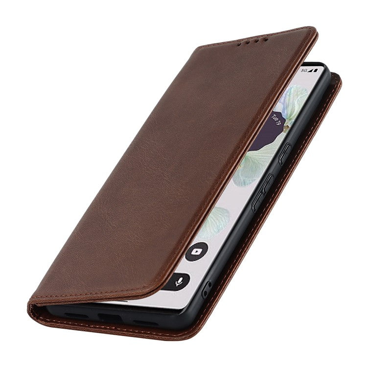 Calf Texture PU Leather Case for Google Pixel 7 Pro 5G, Magnetic Auto Closing Phone Stand Wallet Cover - Dark Brown
