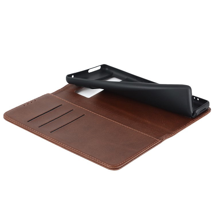 Calf Texture PU Leather Case for Google Pixel 7 Pro 5G, Magnetic Auto Closing Phone Stand Wallet Cover - Dark Brown