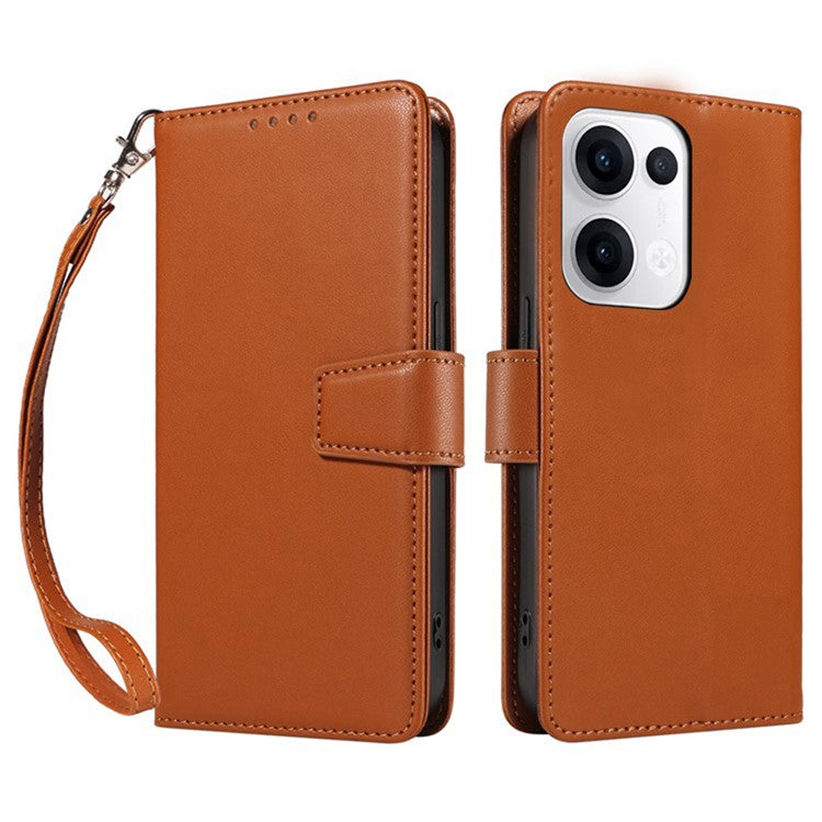For Oppo Reno13 5G (Global) Case RFID Blocking Leather Wallet Flip Phone Cover with Wrist Strap - Light Brown