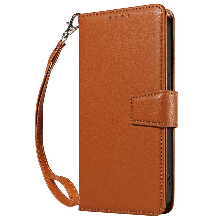 For Oppo Reno13 5G (Global) Case RFID Blocking Leather Wallet Flip Phone Cover with Wrist Strap - Light Brown