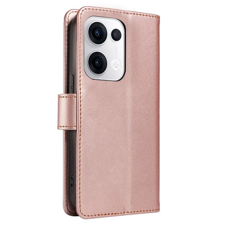 For Oppo Reno13 5G (Global) Case RFID Blocking Leather Wallet Flip Phone Cover with Wrist Strap - Rose Gold