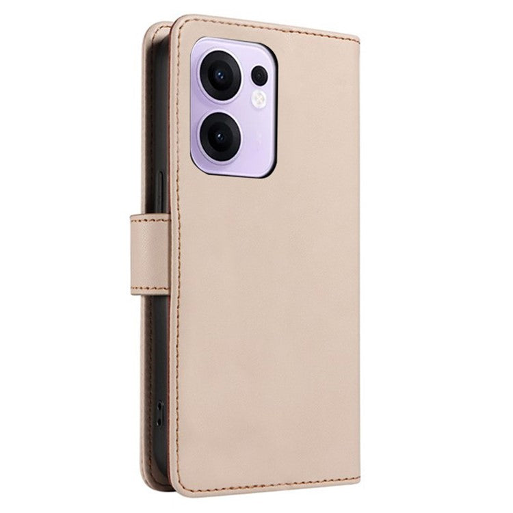 For Oppo Reno13 F 5G Case RFID Blocking Leather Wallet Flip Phone Cover with Wrist Strap - Apricot