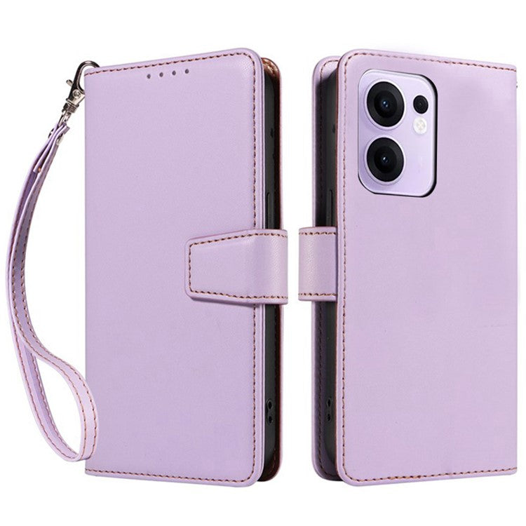 For Oppo Reno13 F 5G Case RFID Blocking Leather Wallet Flip Phone Cover with Wrist Strap - Lavender Purple