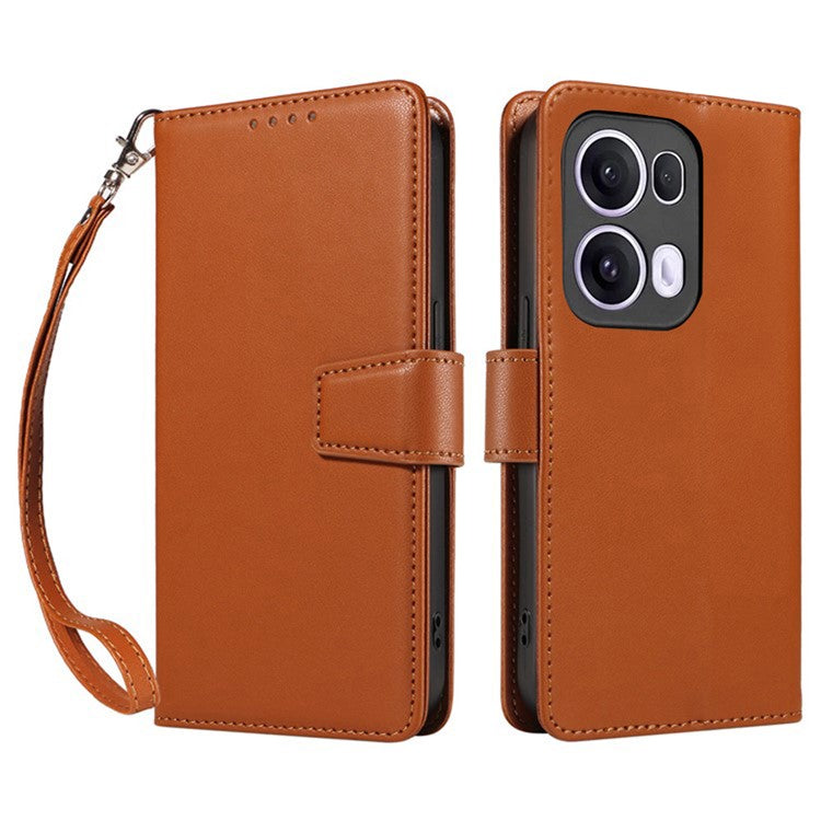 For Oppo Reno13 Pro 5G Case RFID Blocking Leather Wallet Flip Phone Cover with Wrist Strap - Light Brown