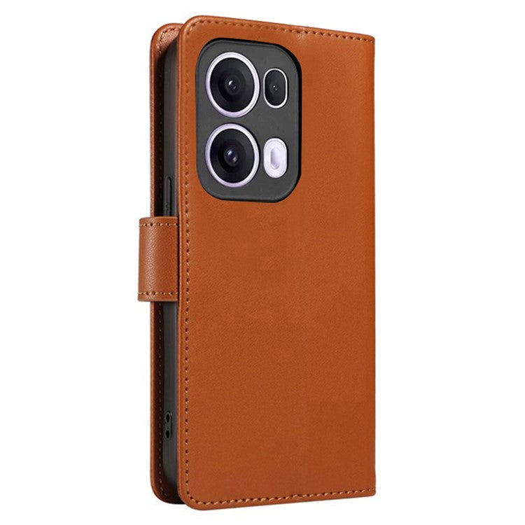 For Oppo Reno13 Pro 5G Case RFID Blocking Leather Wallet Flip Phone Cover with Wrist Strap - Light Brown