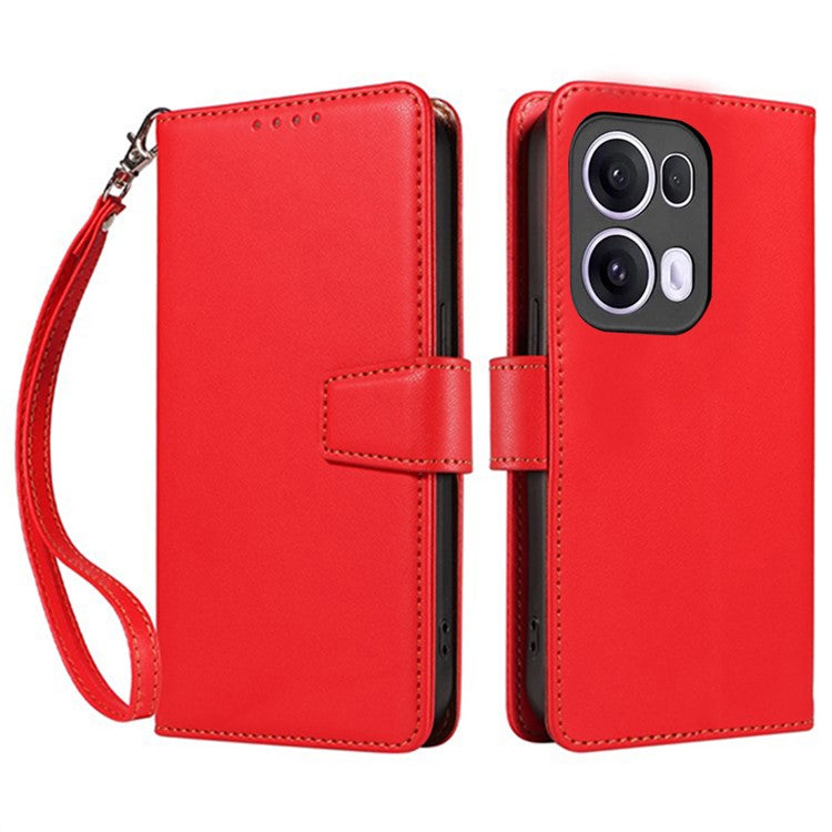 For Oppo Reno13 Pro 5G Case RFID Blocking Leather Wallet Flip Phone Cover with Wrist Strap - Red