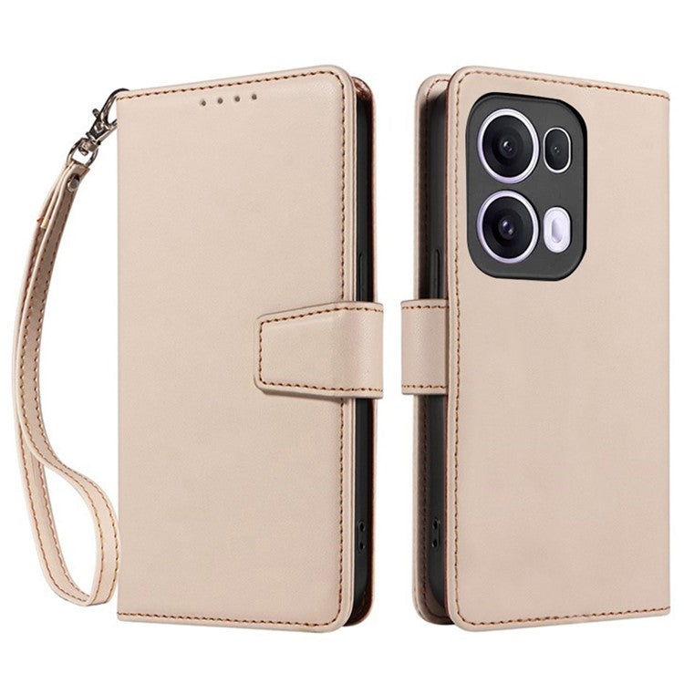 For Oppo Reno13 Pro 5G Case RFID Blocking Leather Wallet Flip Phone Cover with Wrist Strap - Apricot