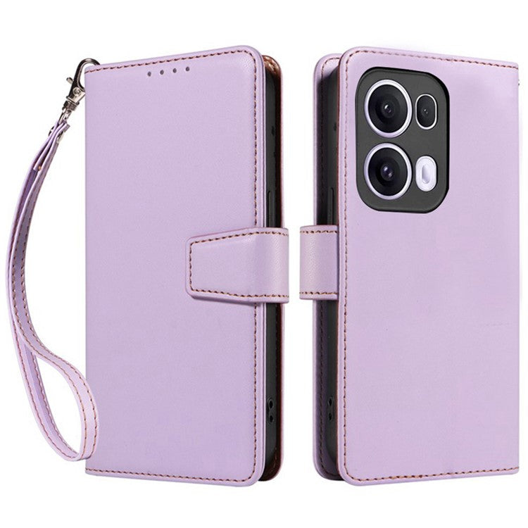 For Oppo Reno13 Pro 5G Case RFID Blocking Leather Wallet Flip Phone Cover with Wrist Strap - Lavender Purple