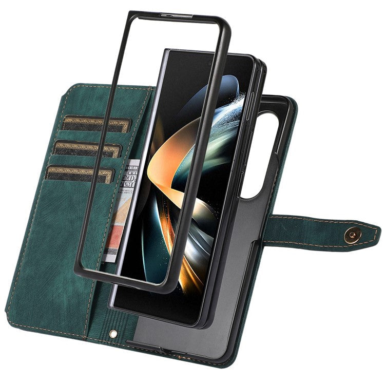 For Samsung Galaxy Z Fold4 5G Zipper Pocket PU Leather Cover Stand Multiple Card Slots Phone Case - Blue