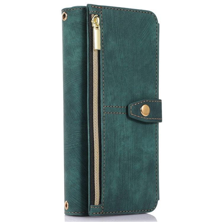 For Samsung Galaxy Z Fold4 5G Zipper Pocket PU Leather Cover Stand Multiple Card Slots Phone Case - Blue