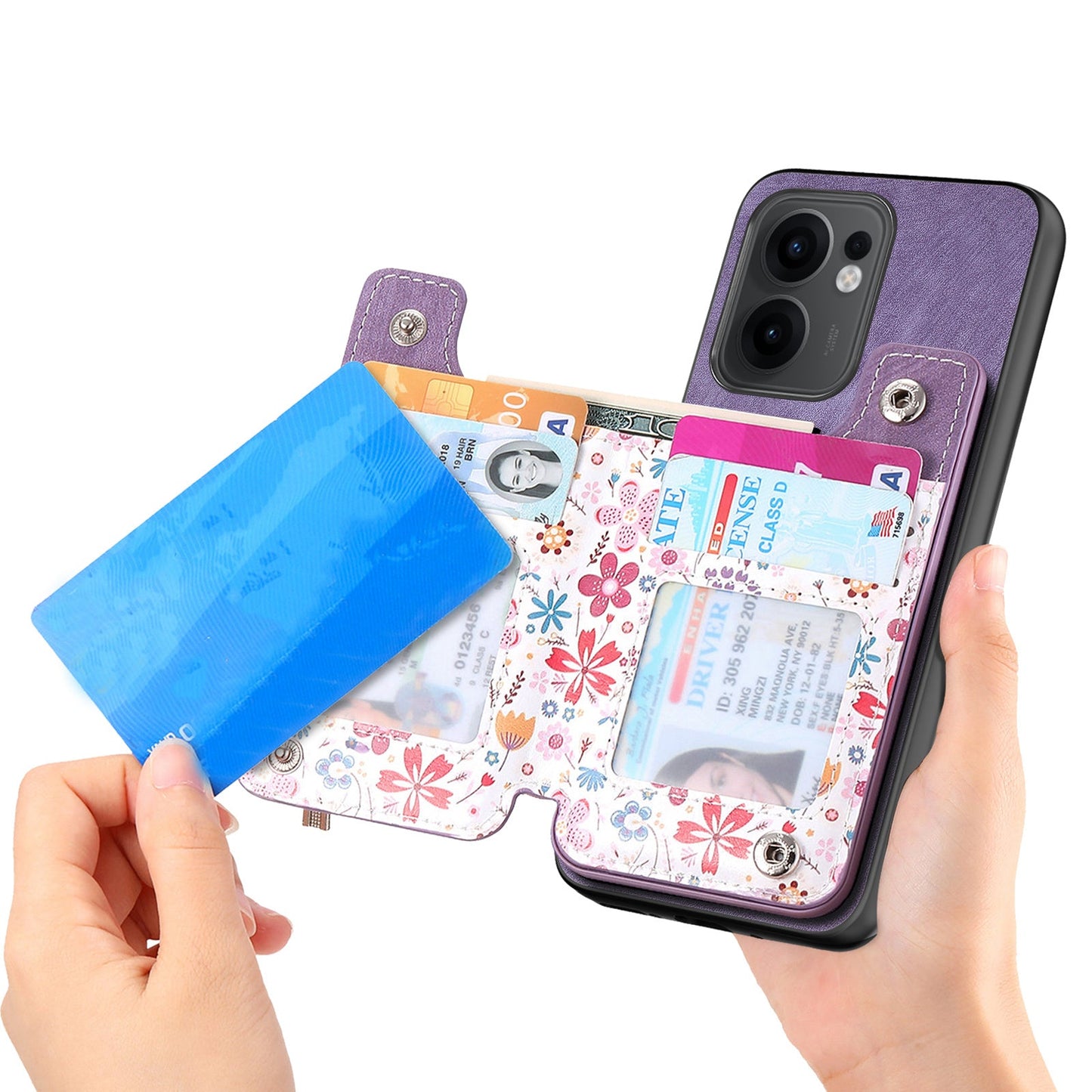 For Oppo Reno13 F 5G Leather Phone Cover with RFID Blocking Zipper Card Bag Kickstand - Purple