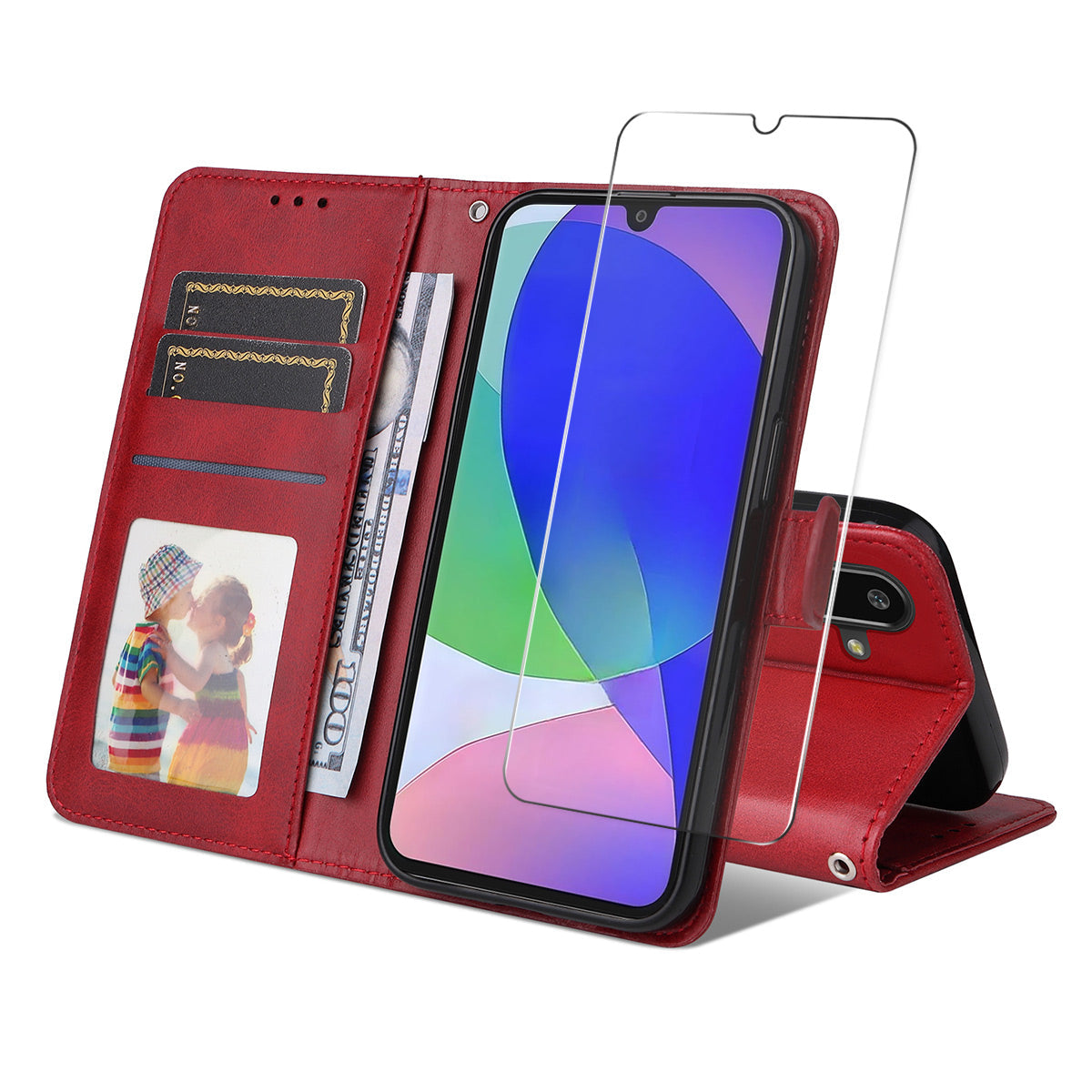 For Samsung Galaxy M16 5G / Galaxy F16 5G PU Leather Wallet Case ENKAY HAT PRINCE Phone Stand Cover with Tempered Glass - Red