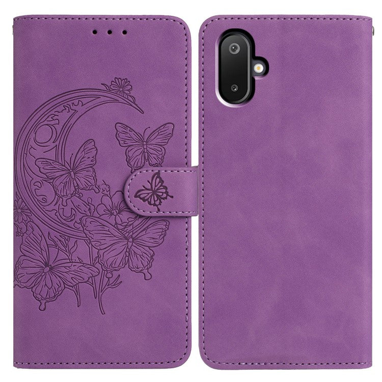 For Samsung Galaxy M06 5G / F06 5G Case Butterfly Flower Imprinted PU Leather Wallet Stand Phone Cover - Purple