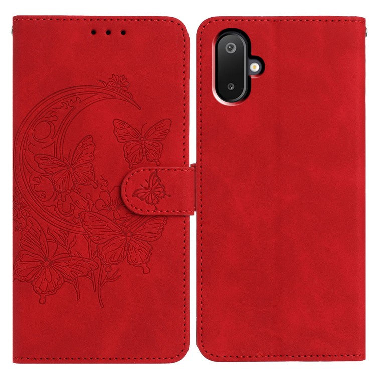 For Samsung Galaxy M06 5G / F06 5G Case Butterfly Flower Imprinted PU Leather Wallet Stand Phone Cover - Red