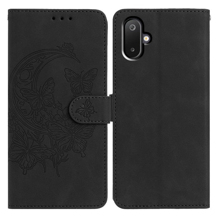 For Samsung Galaxy M06 5G / F06 5G Case Butterfly Flower Imprinted PU Leather Wallet Stand Phone Cover - Black