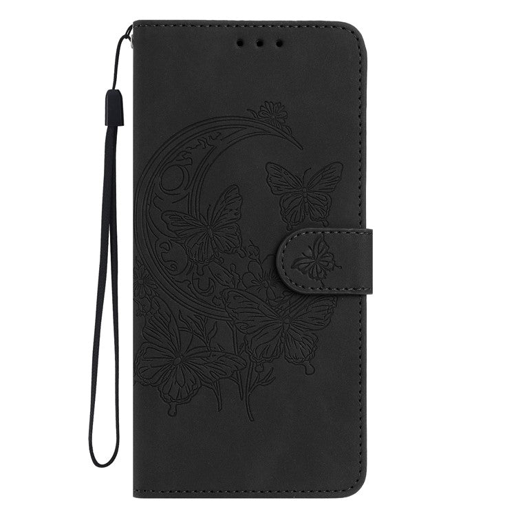 For Samsung Galaxy M06 5G / F06 5G Case Butterfly Flower Imprinted PU Leather Wallet Stand Phone Cover - Black