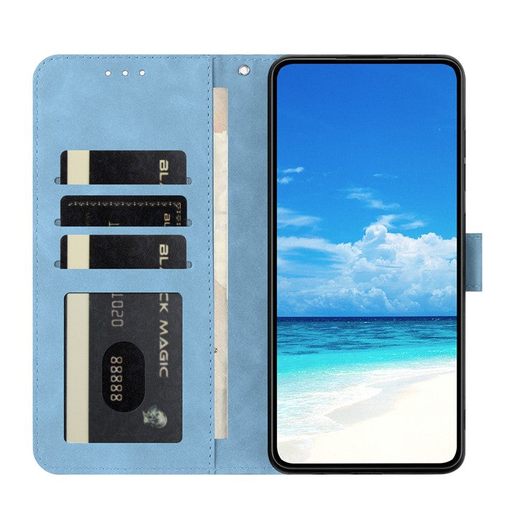 For Samsung Galaxy M06 5G / F06 5G Case Butterfly Flower Imprinted PU Leather Wallet Stand Phone Cover - Sky Blue