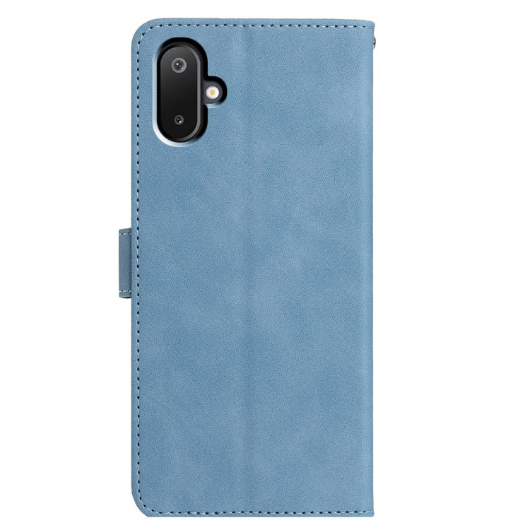 For Samsung Galaxy M06 5G / F06 5G Case Butterfly Flower Imprinted PU Leather Wallet Stand Phone Cover - Sky Blue