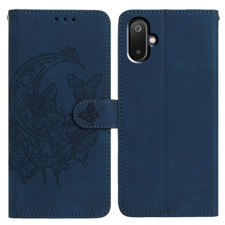 For Samsung Galaxy M06 5G / F06 5G Case Butterfly Flower Imprinted PU Leather Wallet Stand Phone Cover - Blue