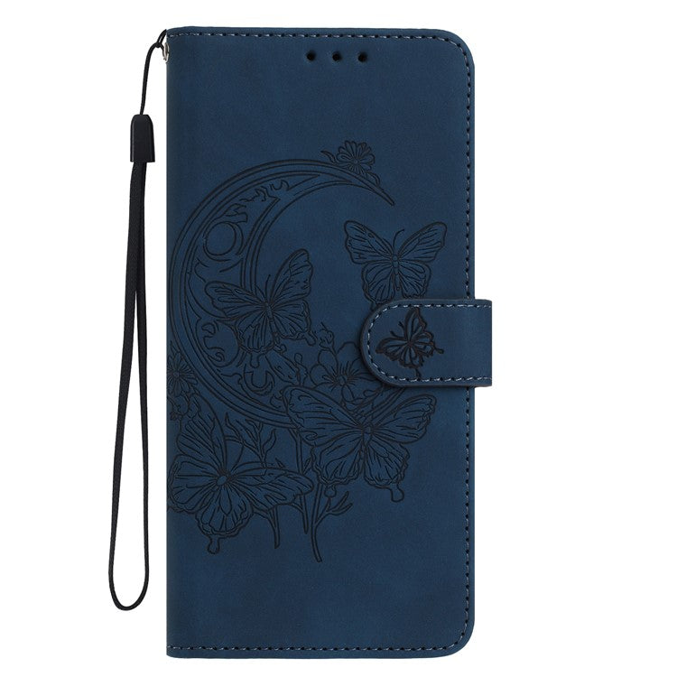 For Samsung Galaxy M06 5G / F06 5G Case Butterfly Flower Imprinted PU Leather Wallet Stand Phone Cover - Blue