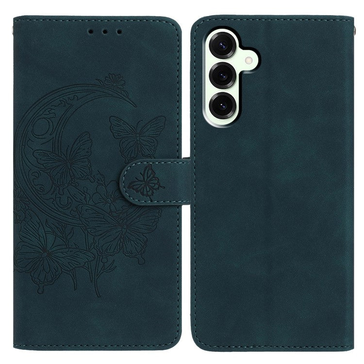 For Samsung Galaxy M16 5G / F16 5G Case Butterfly Flower Imprinted PU Leather Wallet Stand Phone Cover - Green
