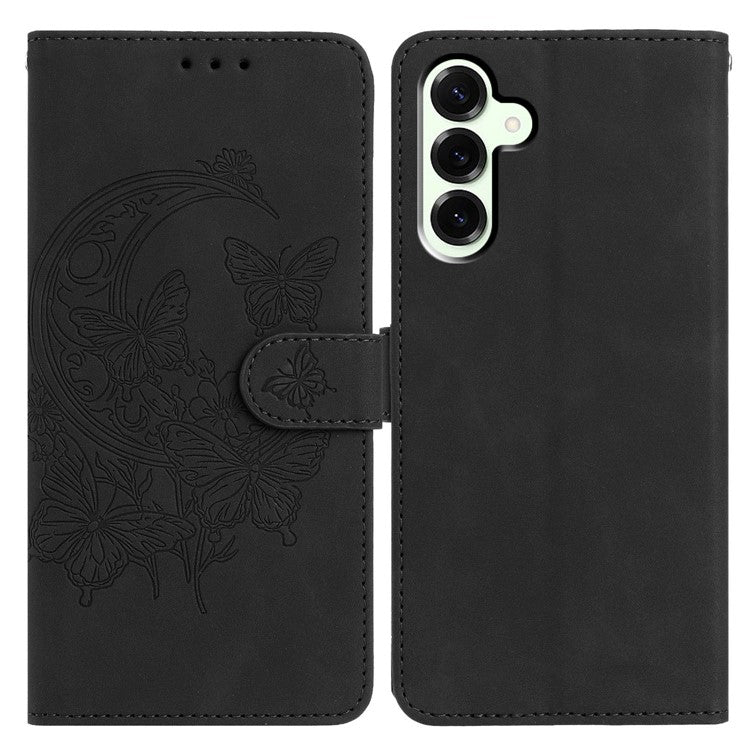 For Samsung Galaxy M16 5G / F16 5G Case Butterfly Flower Imprinted PU Leather Wallet Stand Phone Cover - Black