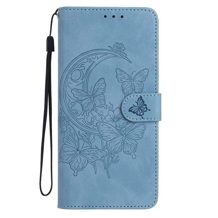 For Samsung Galaxy M16 5G / F16 5G Case Butterfly Flower Imprinted PU Leather Wallet Stand Phone Cover - Sky Blue