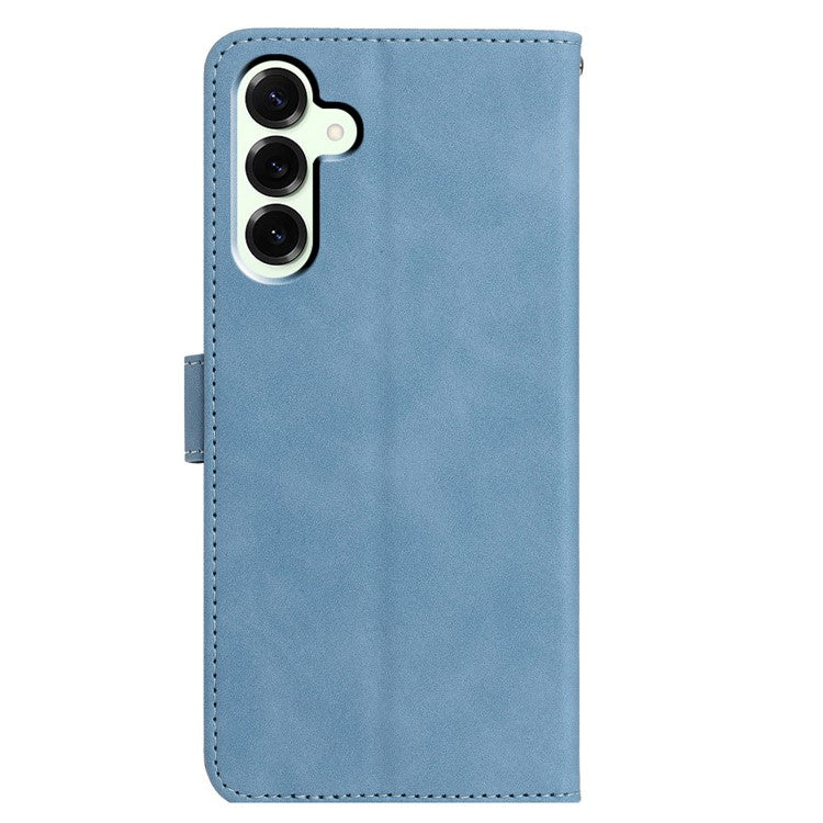 For Samsung Galaxy M16 5G / F16 5G Case Butterfly Flower Imprinted PU Leather Wallet Stand Phone Cover - Sky Blue
