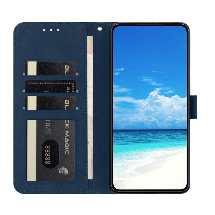 For Samsung Galaxy M16 5G / F16 5G Case Butterfly Flower Imprinted PU Leather Wallet Stand Phone Cover - Blue