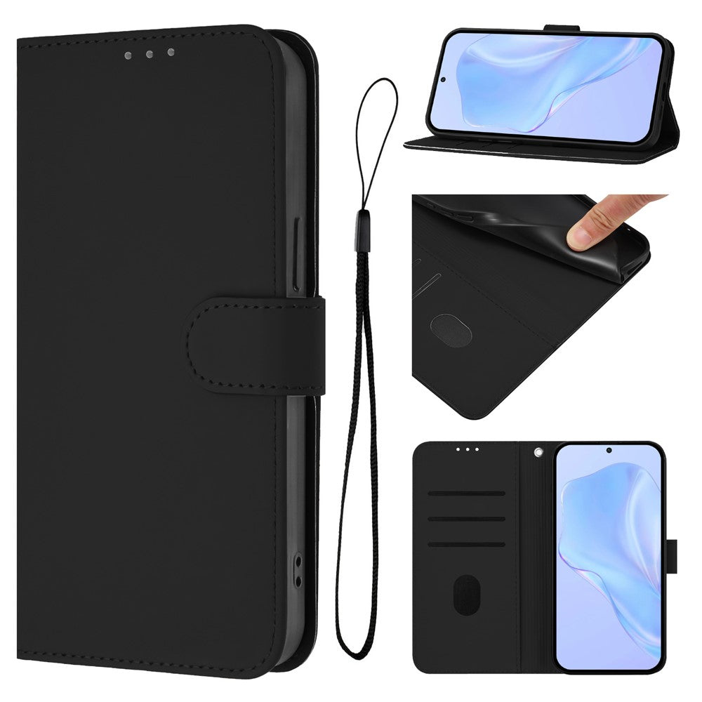 For Oppo K13 5G Case Solid Color Wallet Leather Phone Cover with Strap - Black