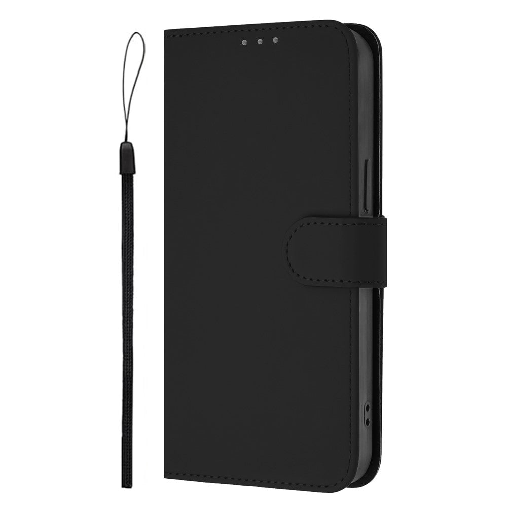 For Oppo K13 5G Case Solid Color Wallet Leather Phone Cover with Strap - Black