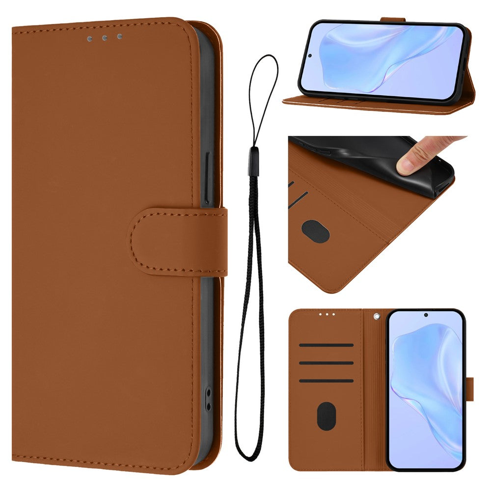 For Oppo K13 5G Case Solid Color Wallet Leather Phone Cover with Strap - Brown