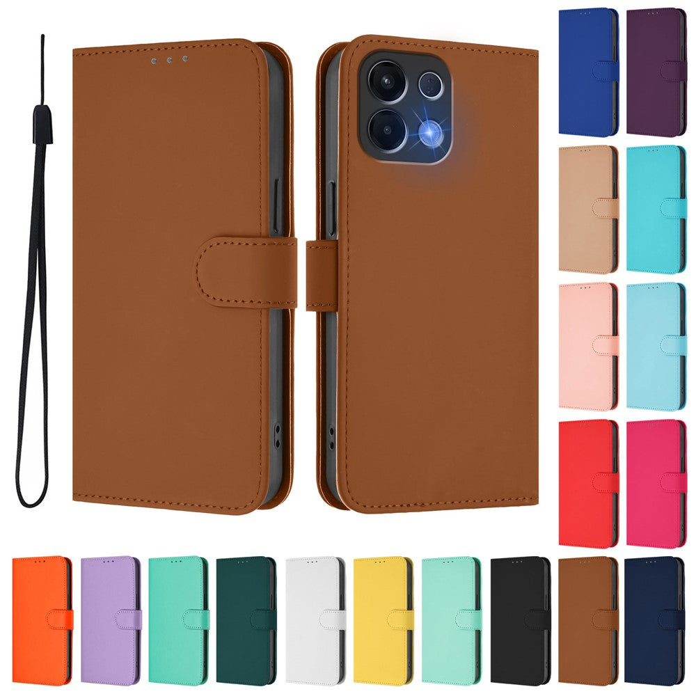 For Oppo K13 5G Case Solid Color Wallet Leather Phone Cover with Strap - Brown