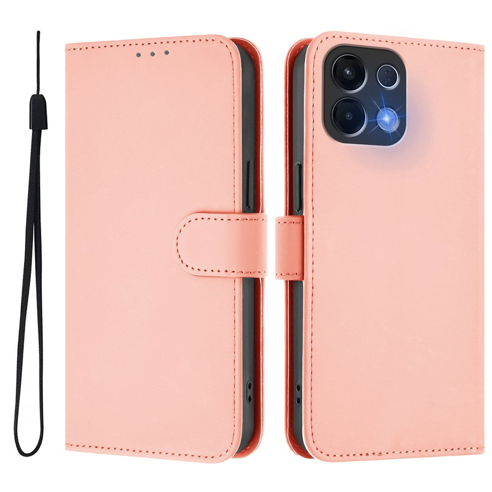 For Oppo K13 5G Case Solid Color Wallet Leather Phone Cover with Strap - Pink