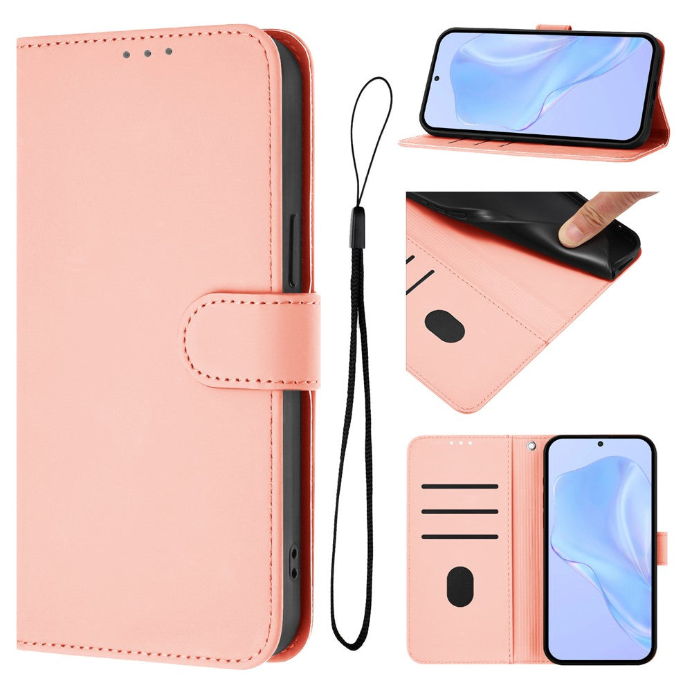 For Oppo K13 5G Case Solid Color Wallet Leather Phone Cover with Strap - Pink