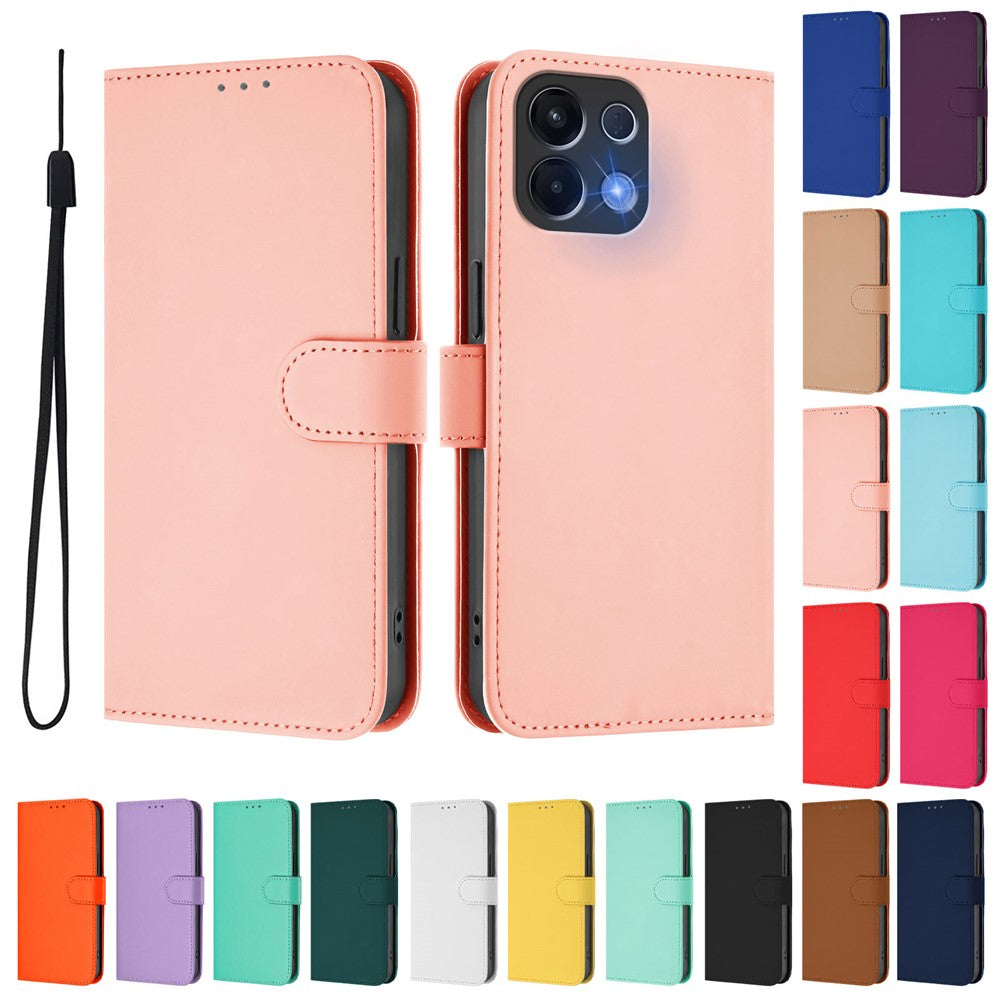 For Oppo K13 5G Case Solid Color Wallet Leather Phone Cover with Strap - Pink