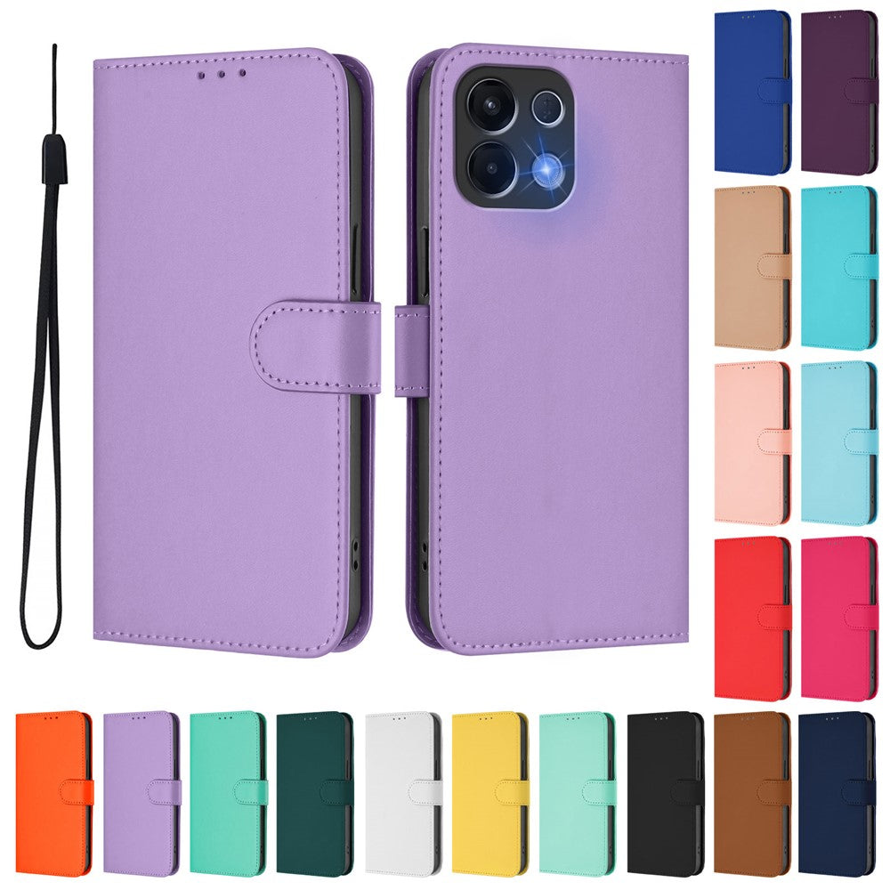 For Oppo K13 5G Case Solid Color Wallet Leather Phone Cover with Strap - Lavender