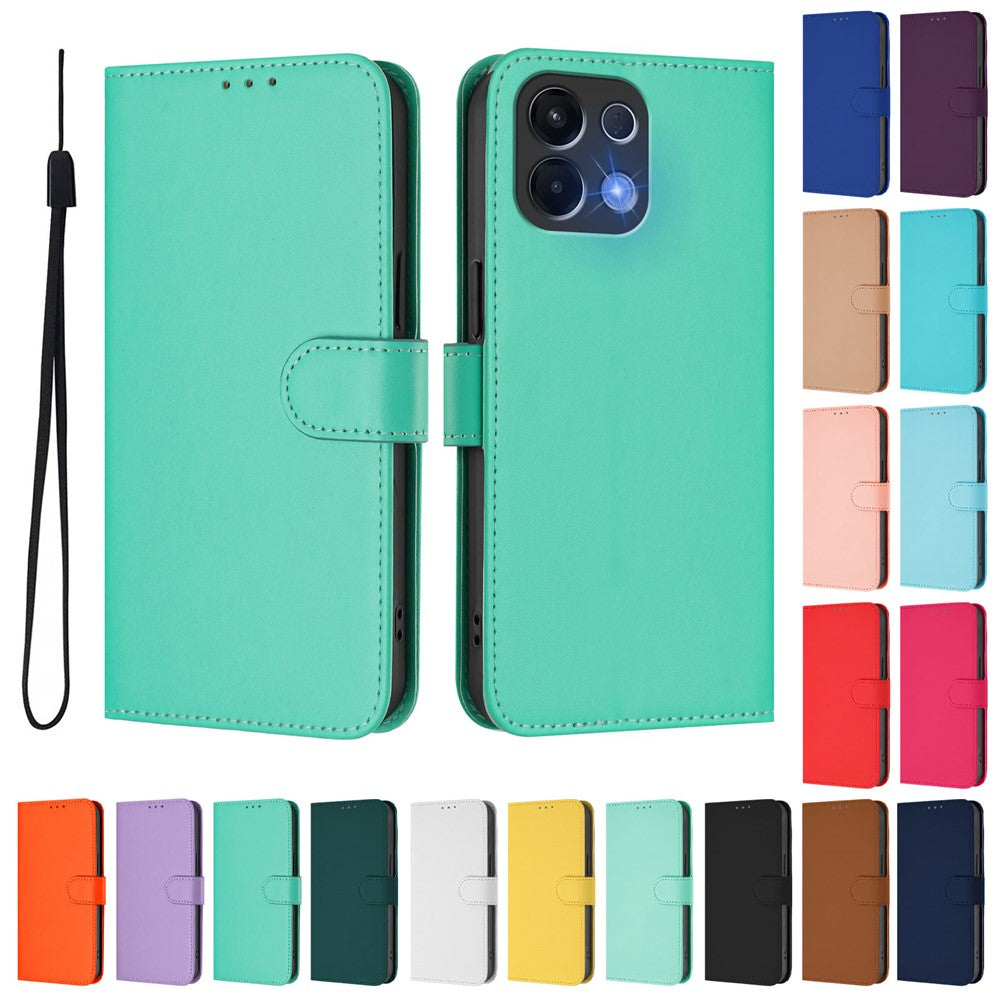 For Oppo K13 5G Case Solid Color Wallet Leather Phone Cover with Strap - Green