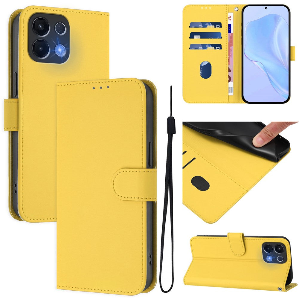 For Oppo K13 5G Case Solid Color Wallet Leather Phone Cover with Strap - Lemon