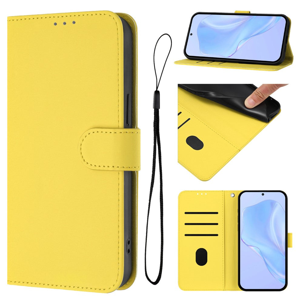 For Oppo K13 5G Case Solid Color Wallet Leather Phone Cover with Strap - Lemon