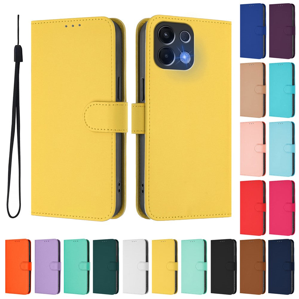 For Oppo K13 5G Case Solid Color Wallet Leather Phone Cover with Strap - Lemon