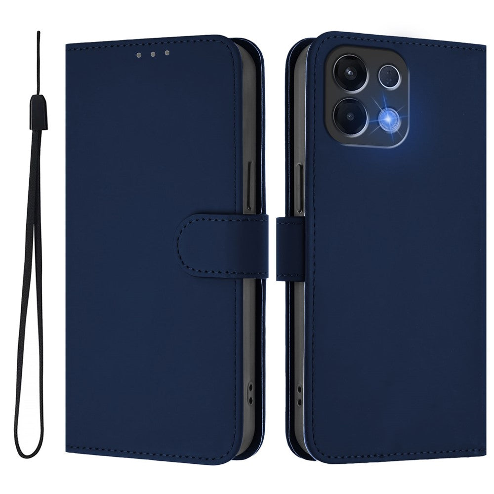 For Oppo K13 5G Case Solid Color Wallet Leather Phone Cover with Strap - Navy Blue