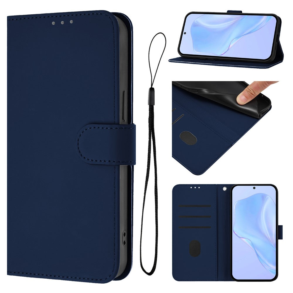 For Oppo K13 5G Case Solid Color Wallet Leather Phone Cover with Strap - Navy Blue